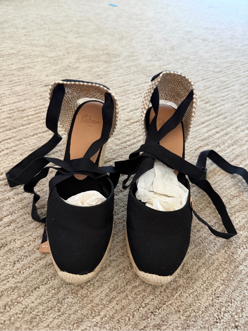 Castaner Black Canvas Espadrille Wedge Ankle-Tie Sandals